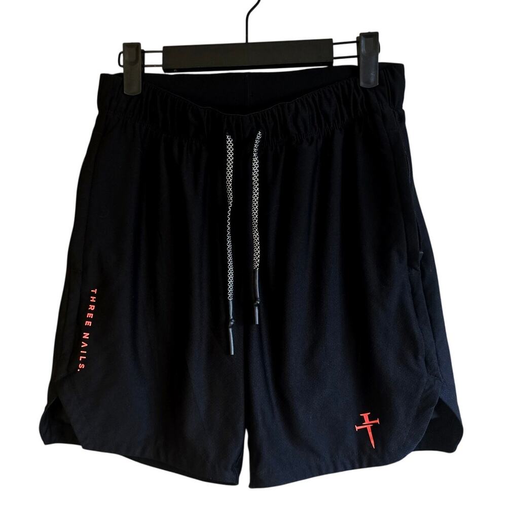 Three Nails black athletic lined mens shorts no size